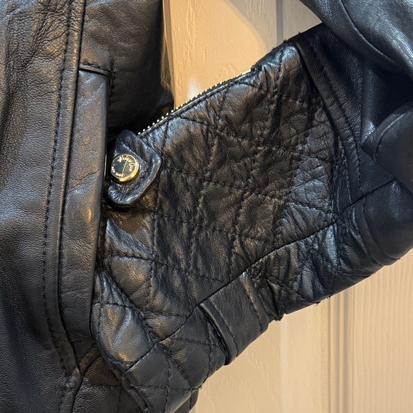 Kenneth Cole Black Leather Jacket with BOLD Gold Accents - Picture 6 of 17